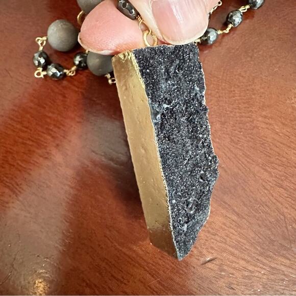 14k Gold Plating Sterling Silver Druzy Hematite pendant necklace